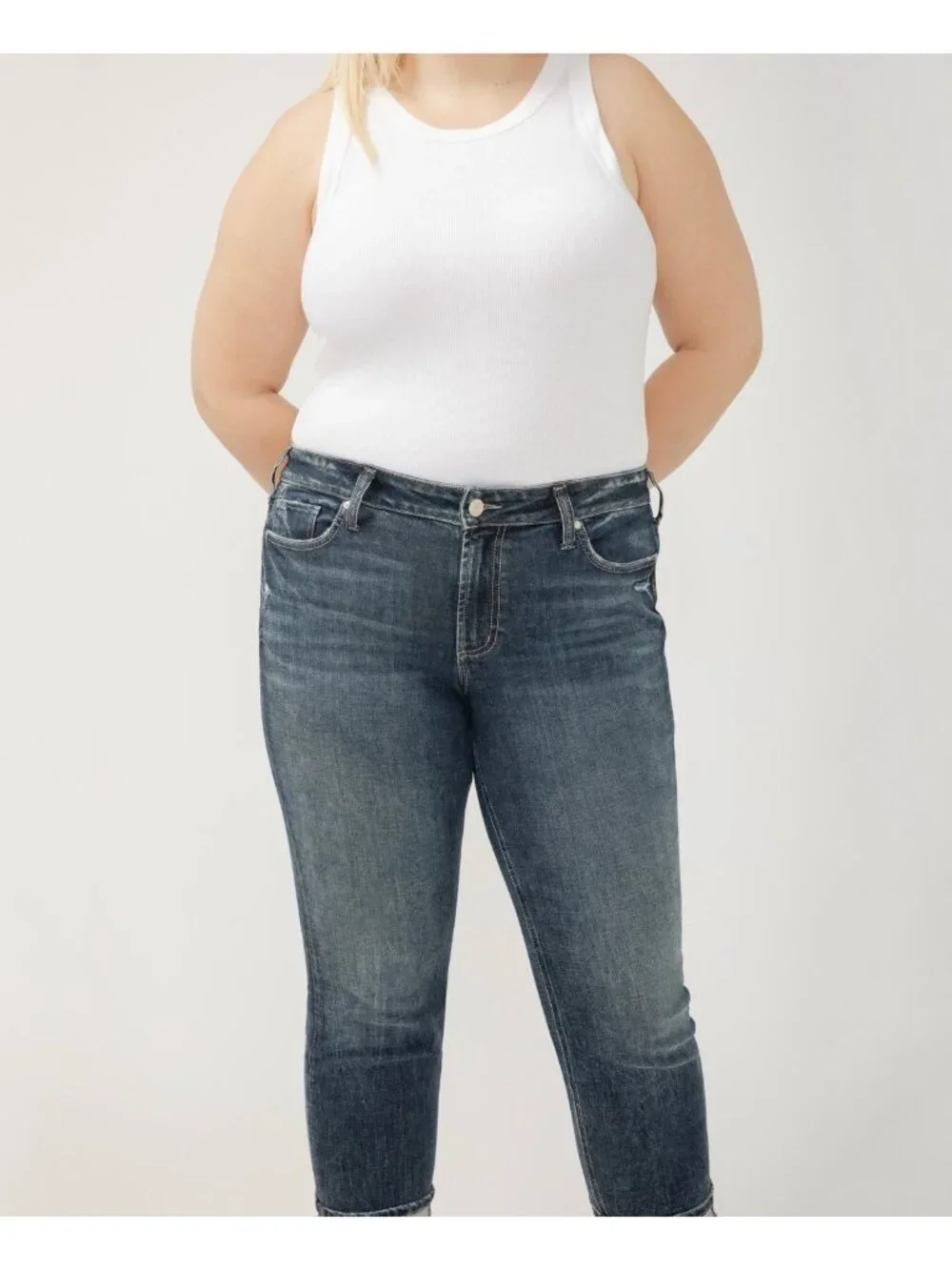 Silver Jeans Co. Suki Mid Rise Curvy Fit Straight Crop Jeans Plus Size 18W $84